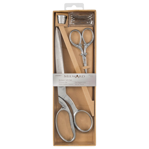 scissors-gift-set-dressmaking-215cm-and-embroidery-95cm-thimble-pins-silver