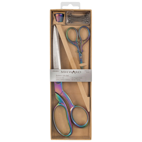 scissors-gift-set-dressmaking-215cm-and-embroidery-95cm-thimble-pins-rainbow