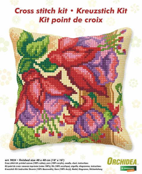 Cross Stitch Kit - Cushion Large Exotic Flowers